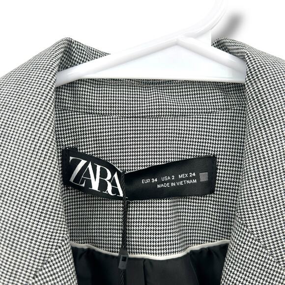 NEW Zara Blazer Size 2 Black & White Houndstooth Plaid Fitted Suit Jacket NWT - Picture 4 of 9
